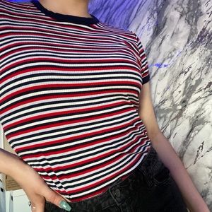 Red white and blue striped bodysuit tee